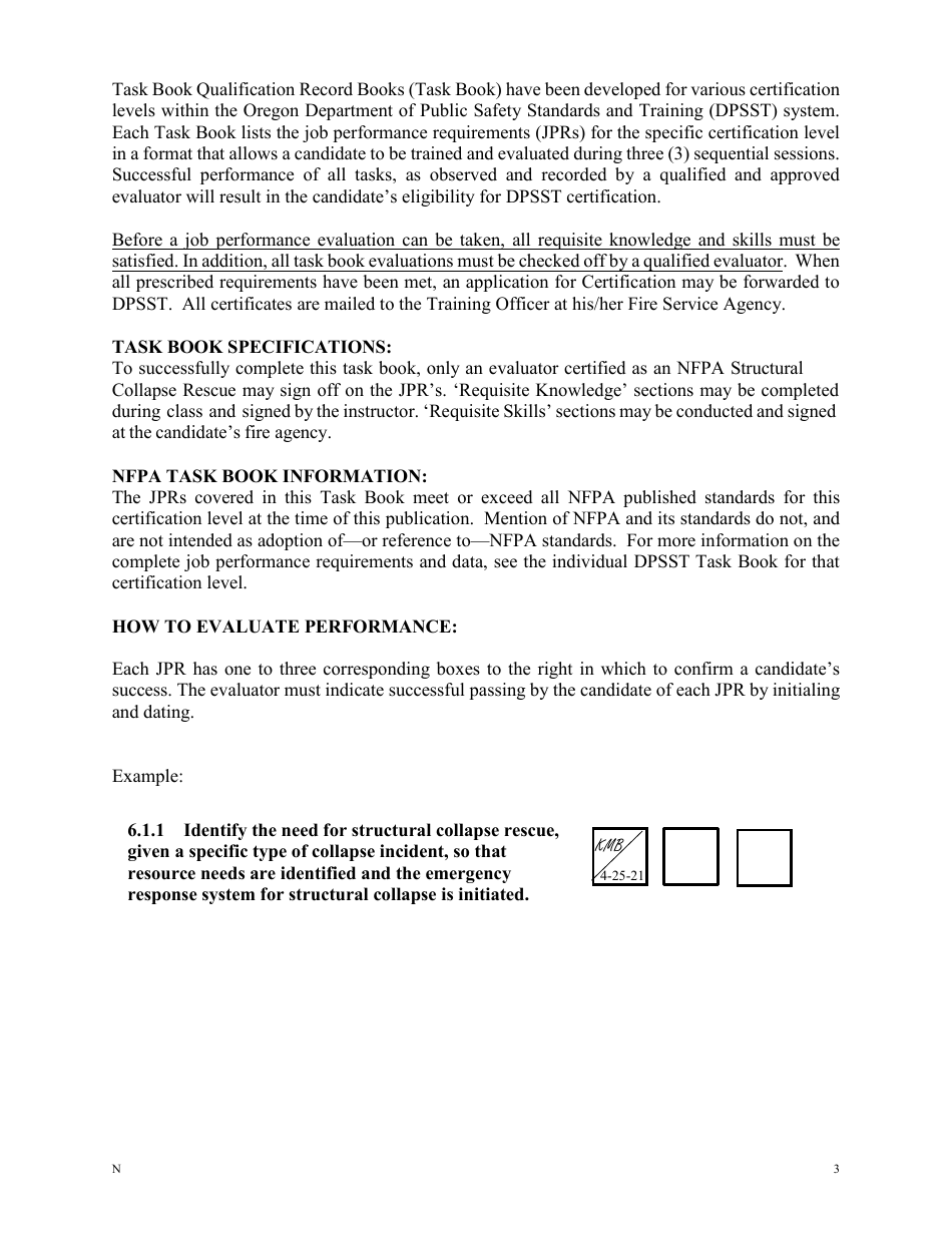 NFPA Structural Collapse Rescue Task Book - Oregon, Page 3