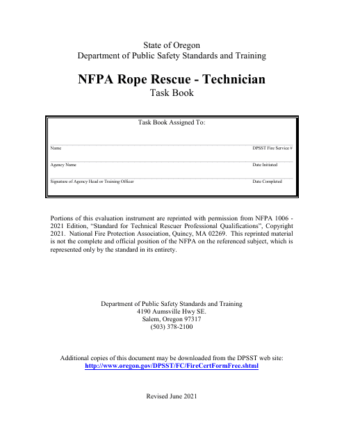 NFPA Rope Rescue - Technician Task Book - Oregon