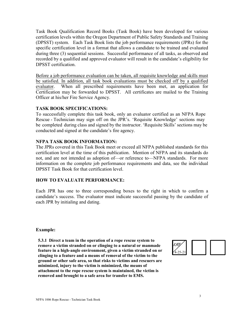 NFPA Rope Rescue - Technician Task Book - Oregon, Page 3