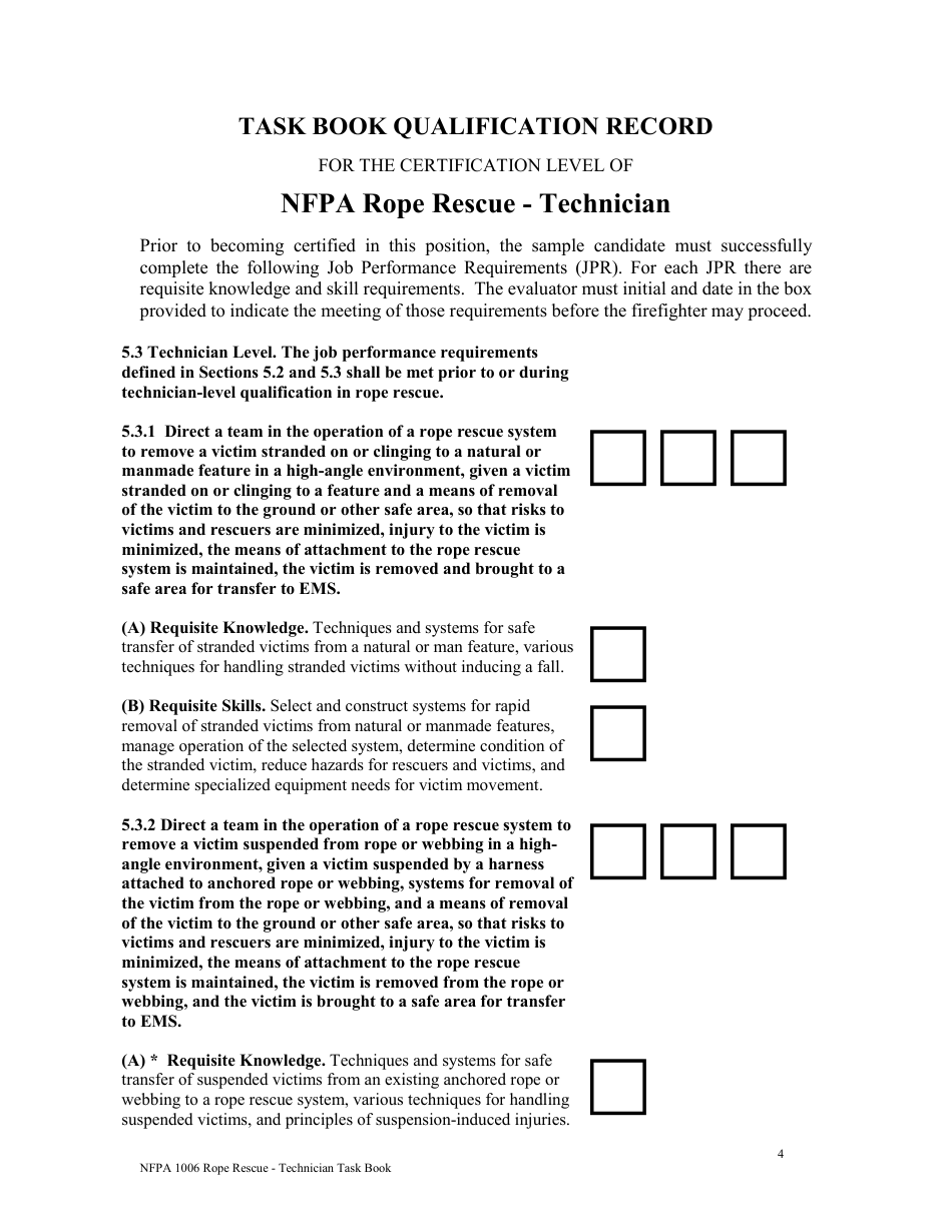 NFPA Rope Rescue - Technician Task Book - Oregon, Page 4