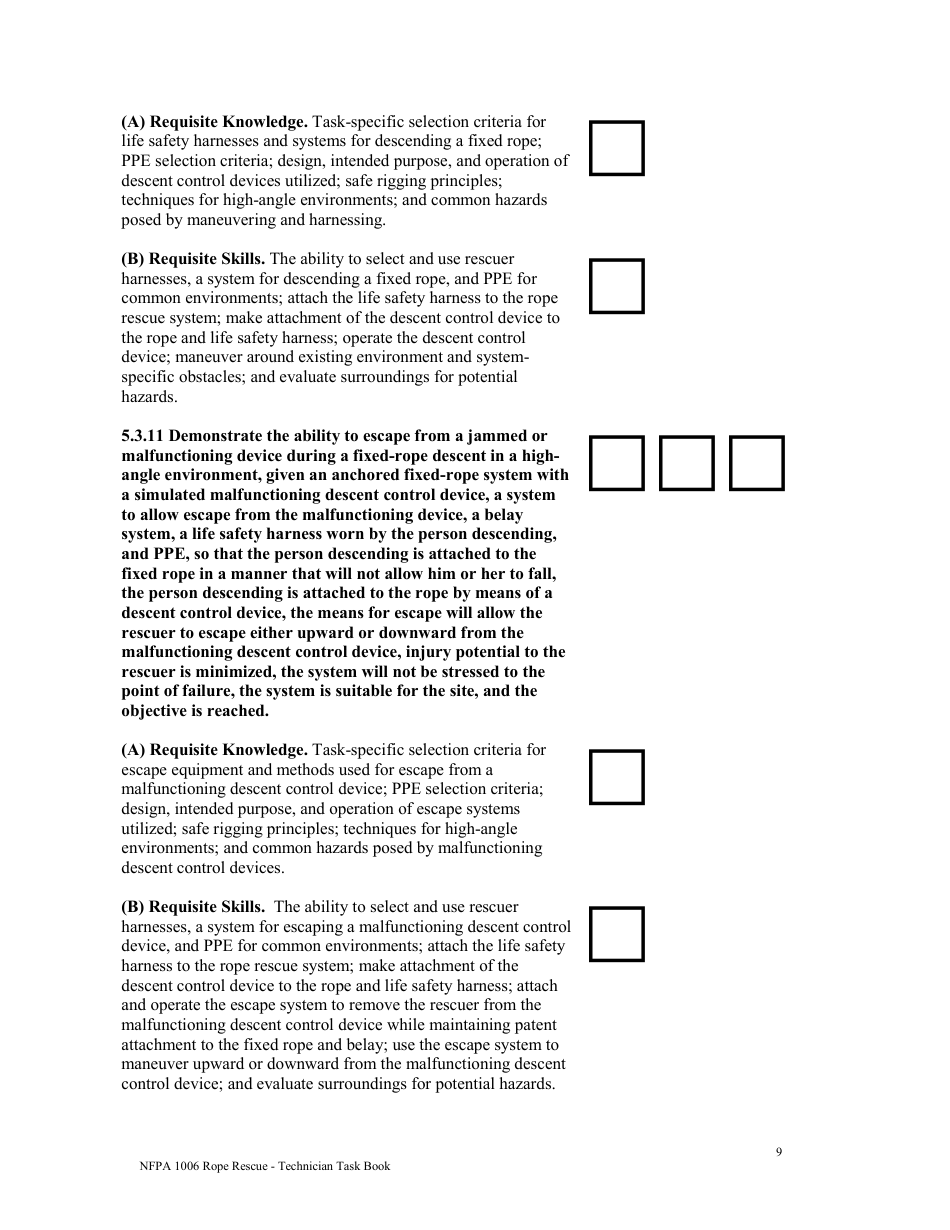 NFPA Rope Rescue - Technician Task Book - Oregon, Page 9