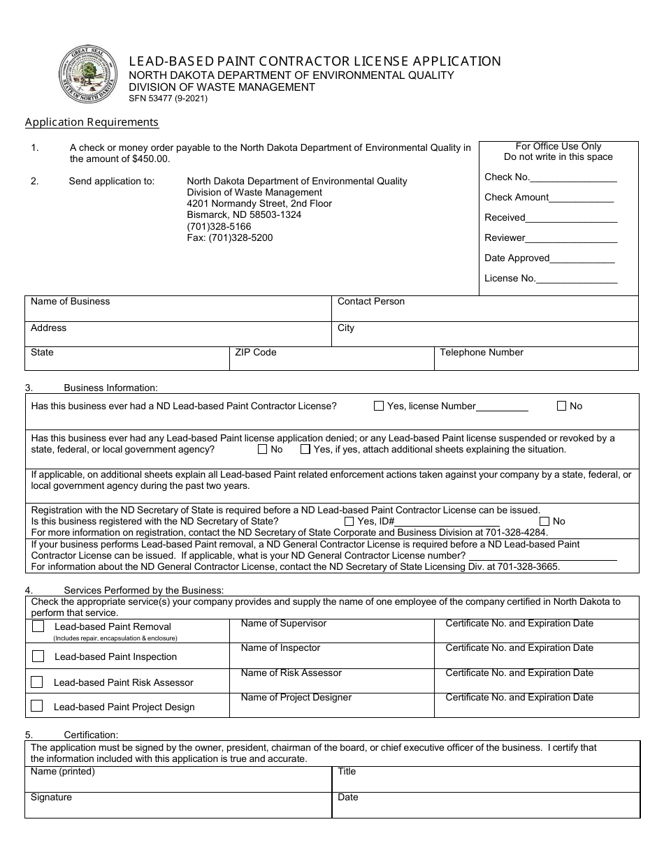 Form SFN53477 Download Printable PDF or Fill Online LeadBased Paint