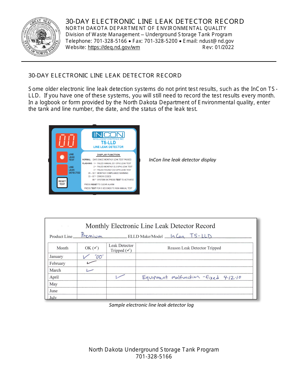 30-day Electronic Line Leak Detector Record - North Dakota, Page 1
