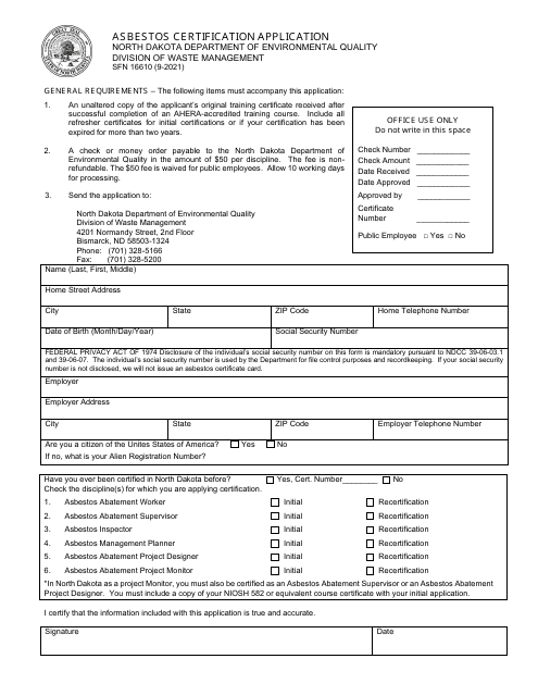 Form SFN16610  Printable Pdf