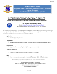 Expert Residency Preliminary Certification Application Form - Rhode Island