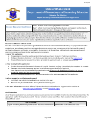Expert Residency Preliminary Certification Application Form - Rhode Island, Page 2