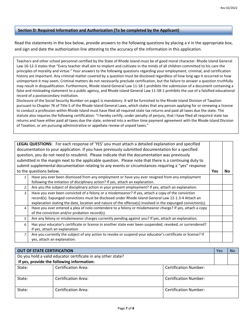 Rhode Island Expert Residency Preliminary Certification Application ...