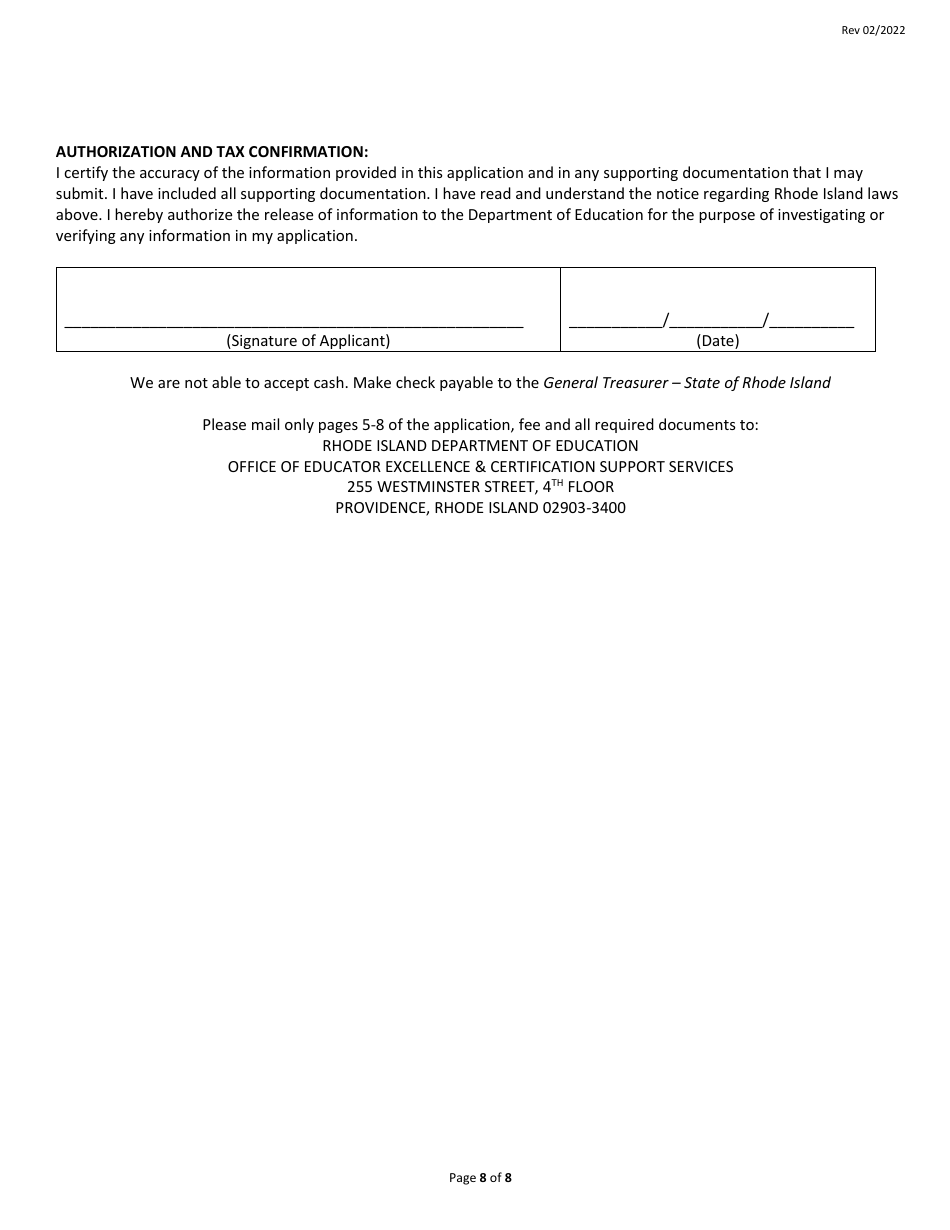Expert Residency Preliminary Certification Application Form - Rhode Island, Page 8