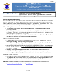 School Nurse Teacher Preliminary Certificate Application Form - Rhode Island, Page 2
