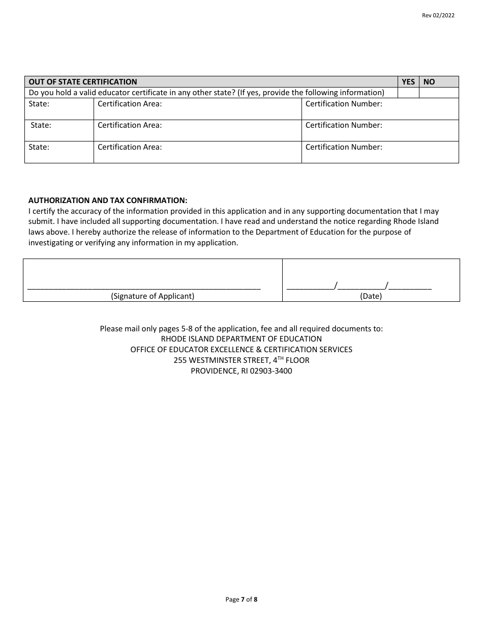 School Nurse Teacher Preliminary Certificate Application Form - Rhode Island, Page 7