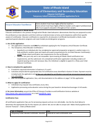 Temporary Initial Educator Certificate Application Form - Rhode Island, Page 2
