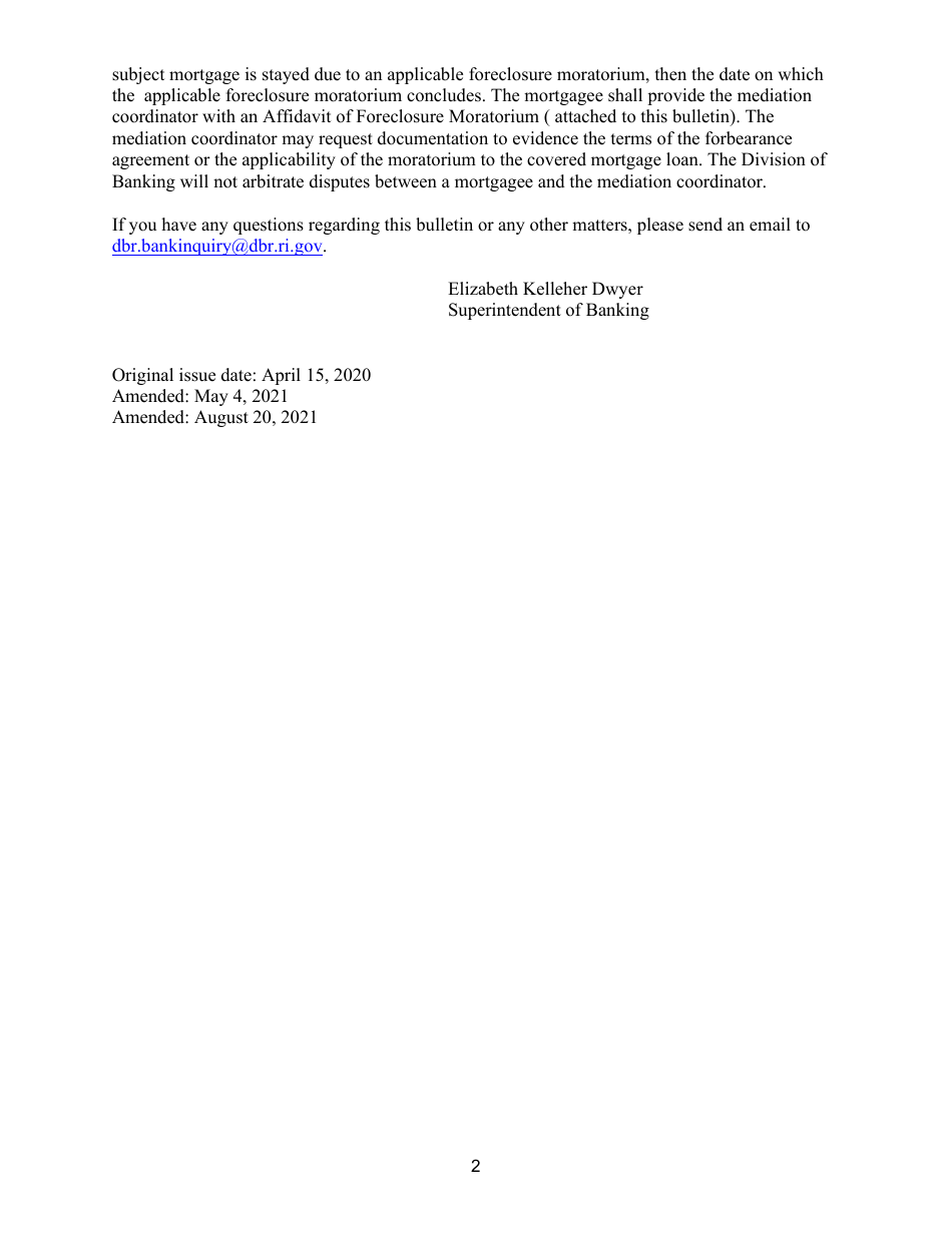 Affidavit Pursuant to Banking Bulletin - Rhode Island, Page 2