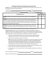 Document preview: Participation Criteria for Alternate Assessments Form - Rhode Island