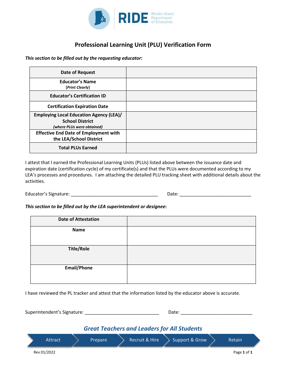 Professional Learning Unit (Plu) Verification Form - Rhode Island, Page 1