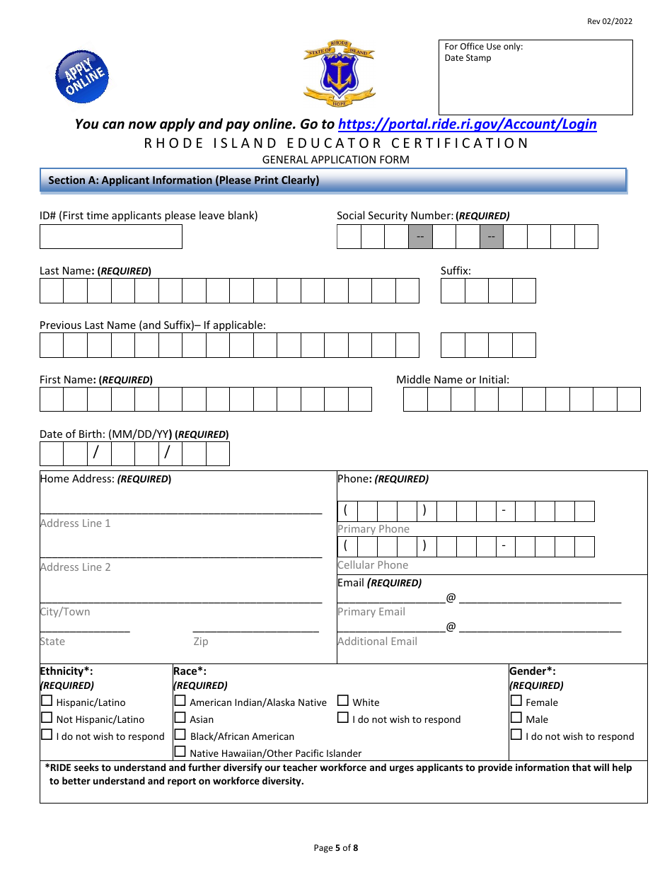 General Application Form - Rhode Island, Page 5