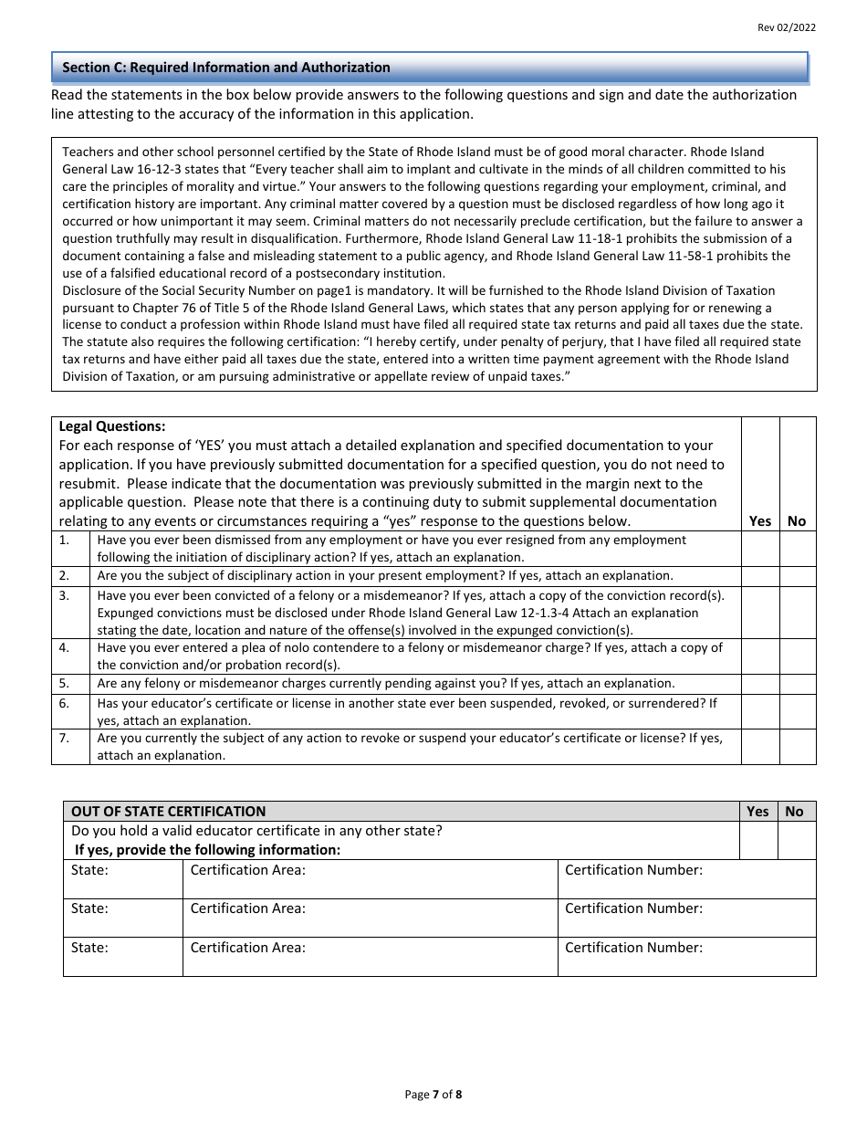 General Application Form - Rhode Island, Page 7