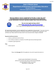Educator Certification Endorsement Application Form - Rhode Island