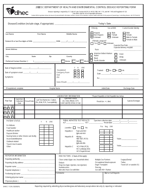 DHEC Form 1129 2022 Printable Pdf