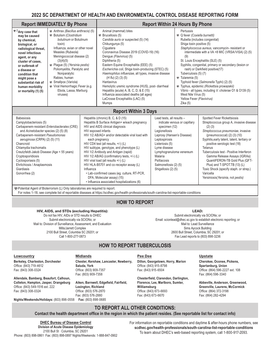 DHEC Form 1129 Disease Reporting Form - South Carolina, Page 2