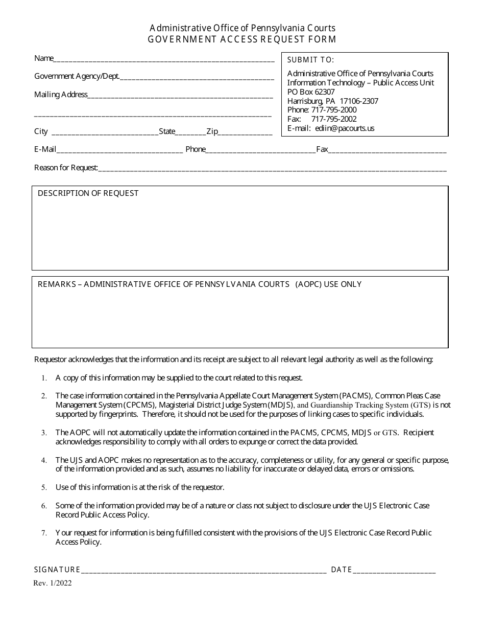 Pennsylvania Government Access Request Form Download Fillable PDF
