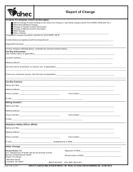 Document preview: DHEC Form 4262 Report of Change - South Carolina
