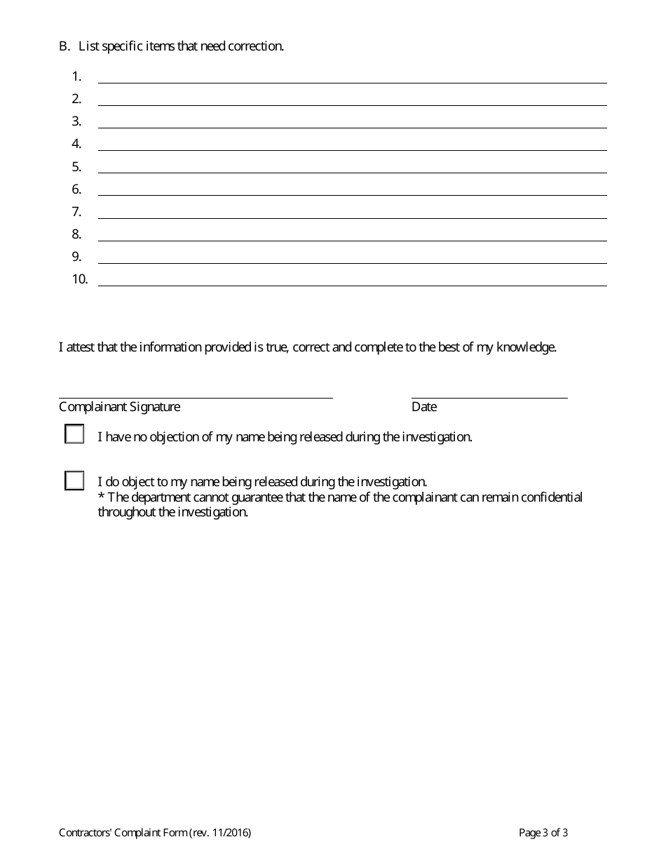 Contractors Complaint Form - South Carolina, Page 3