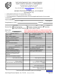 Form DOC172 Owner Prepared Financial Statement - South Carolina