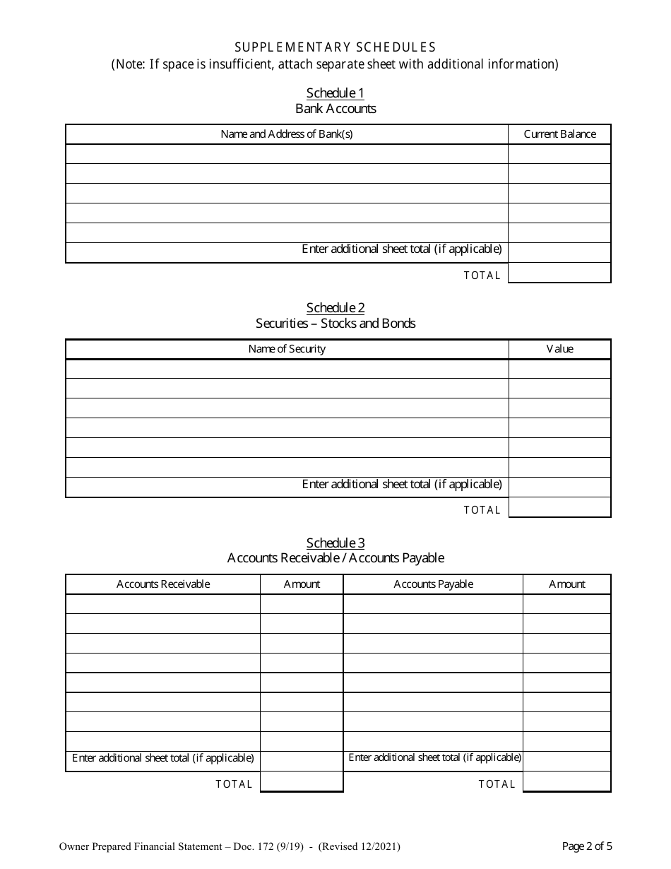 Form DOC172 Owner Prepared Financial Statement - South Carolina, Page 2