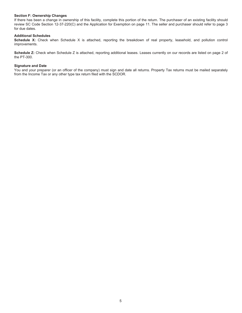 Instructions for Form PT-300 Property Tax and Fee in Lieu - South Carolina, Page 6