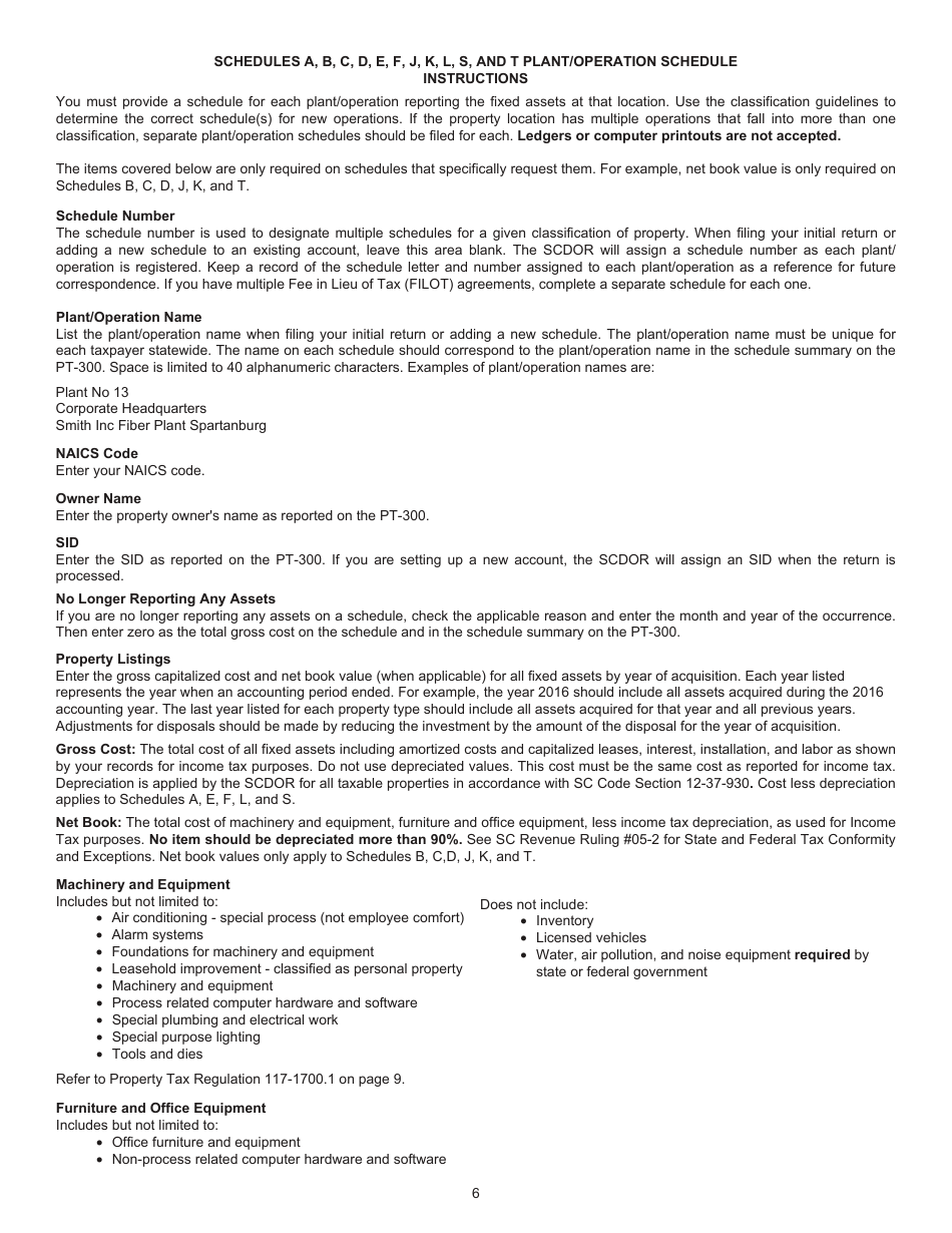 Instructions for Form PT-300 Property Tax and Fee in Lieu - South Carolina, Page 7