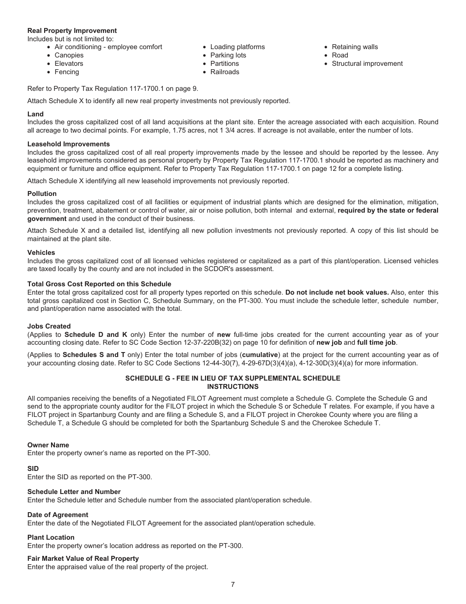 Instructions for Form PT-300 Property Tax and Fee in Lieu - South Carolina, Page 8