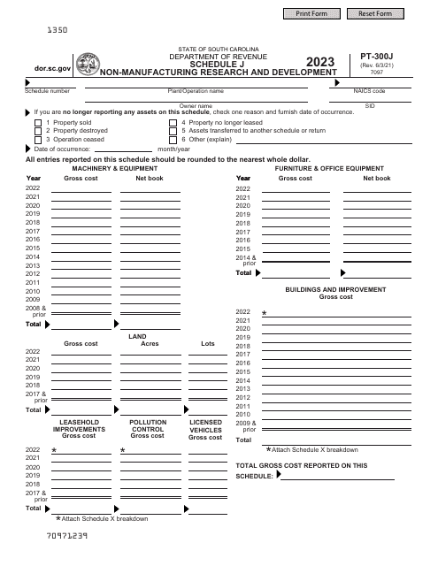 Form PT-300 Schedule J 2023 Printable Pdf