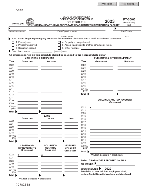 Form PT-300 Schedule K 2023 Printable Pdf