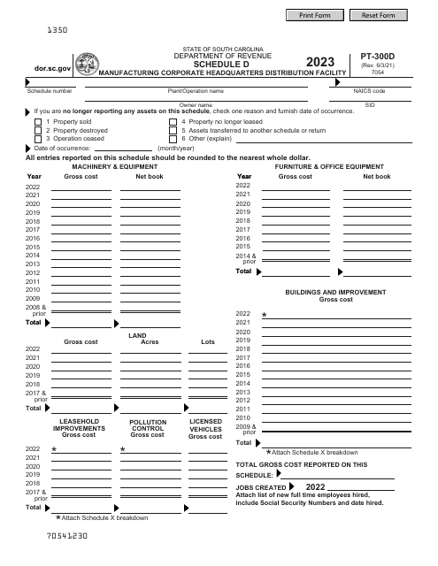 Form PT-300 Schedule D 2023 Printable Pdf