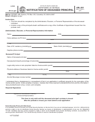 Document preview: Form ABL-501 Notification of Deceased Principal - South Carolina