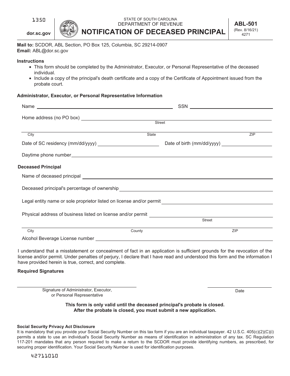 Form ABL-501 Download Printable PDF or Fill Online Notification of ...