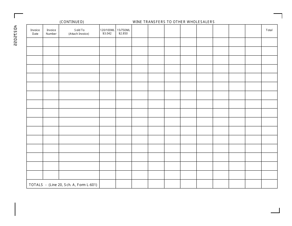 Form L-601 A Wine Transfers to Other Wholesalers - South Carolina, Page 2