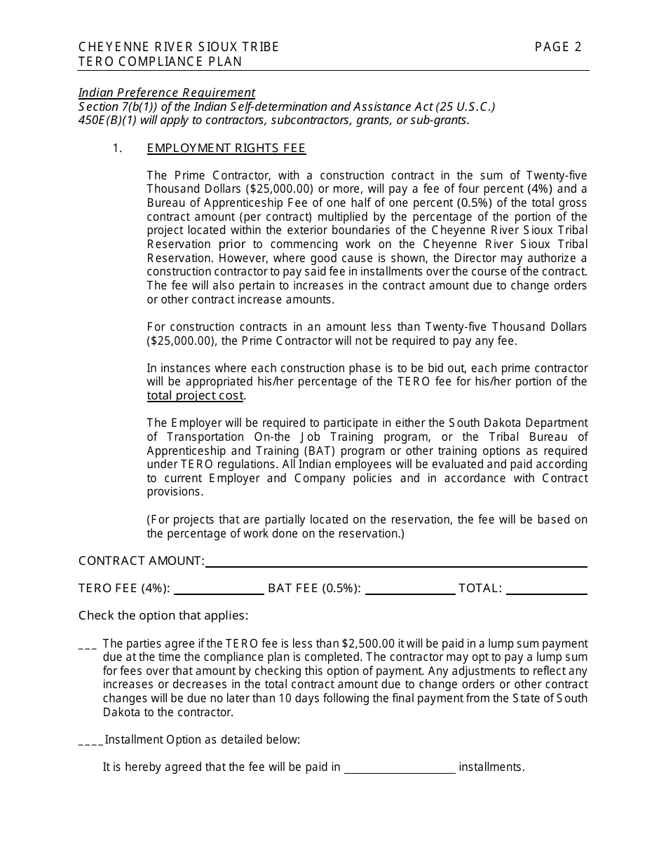 Cheyenne River Sioux Tribe Compliance Plan (Sddot Projects) - South Dakota, Page 2