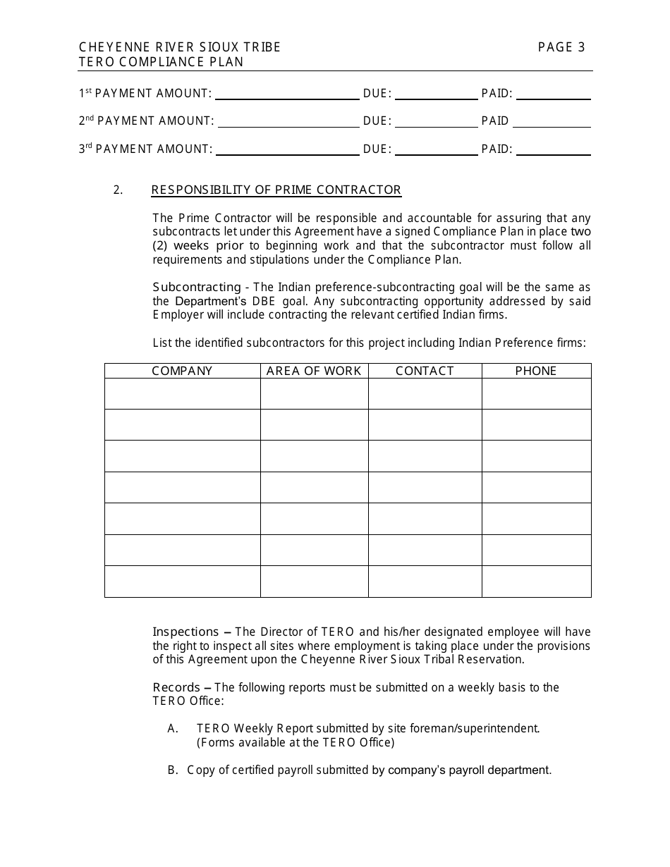 Cheyenne River Sioux Tribe Compliance Plan (Sddot Projects) - South Dakota, Page 3