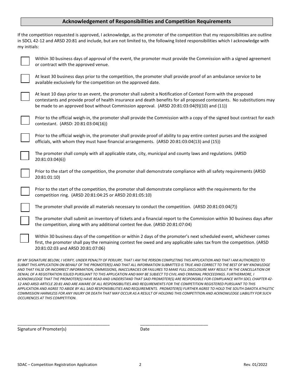 Competition Application - South Dakota, Page 2
