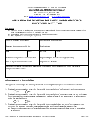 Document preview: Application for Exemption for Amateur Organization or Educational Institution - South Dakota