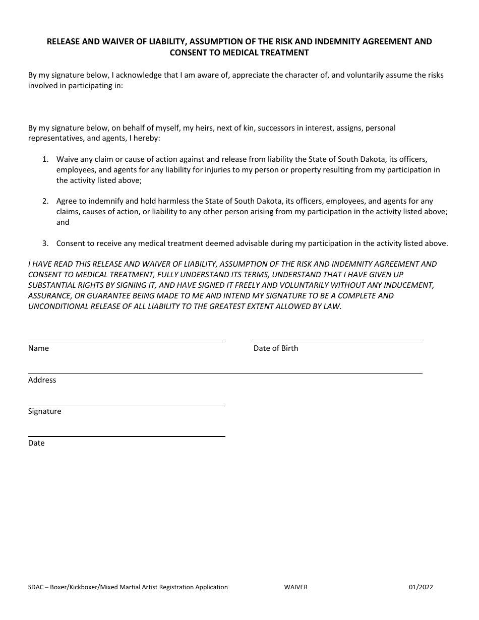 Boxer / Kickboxer / Mixed Martial Artist Registration Application - South Dakota, Page 3