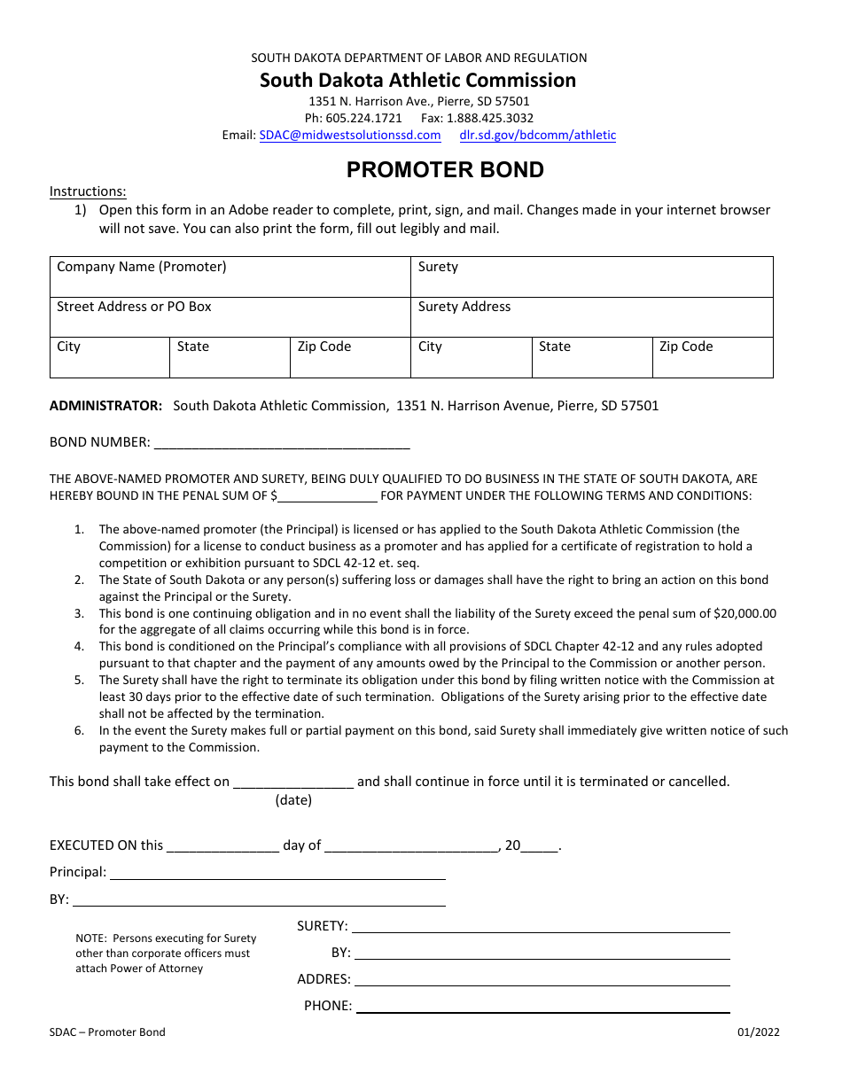 Promoter Bond - South Dakota, Page 1