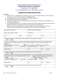 Document preview: Promoter License Application - South Dakota