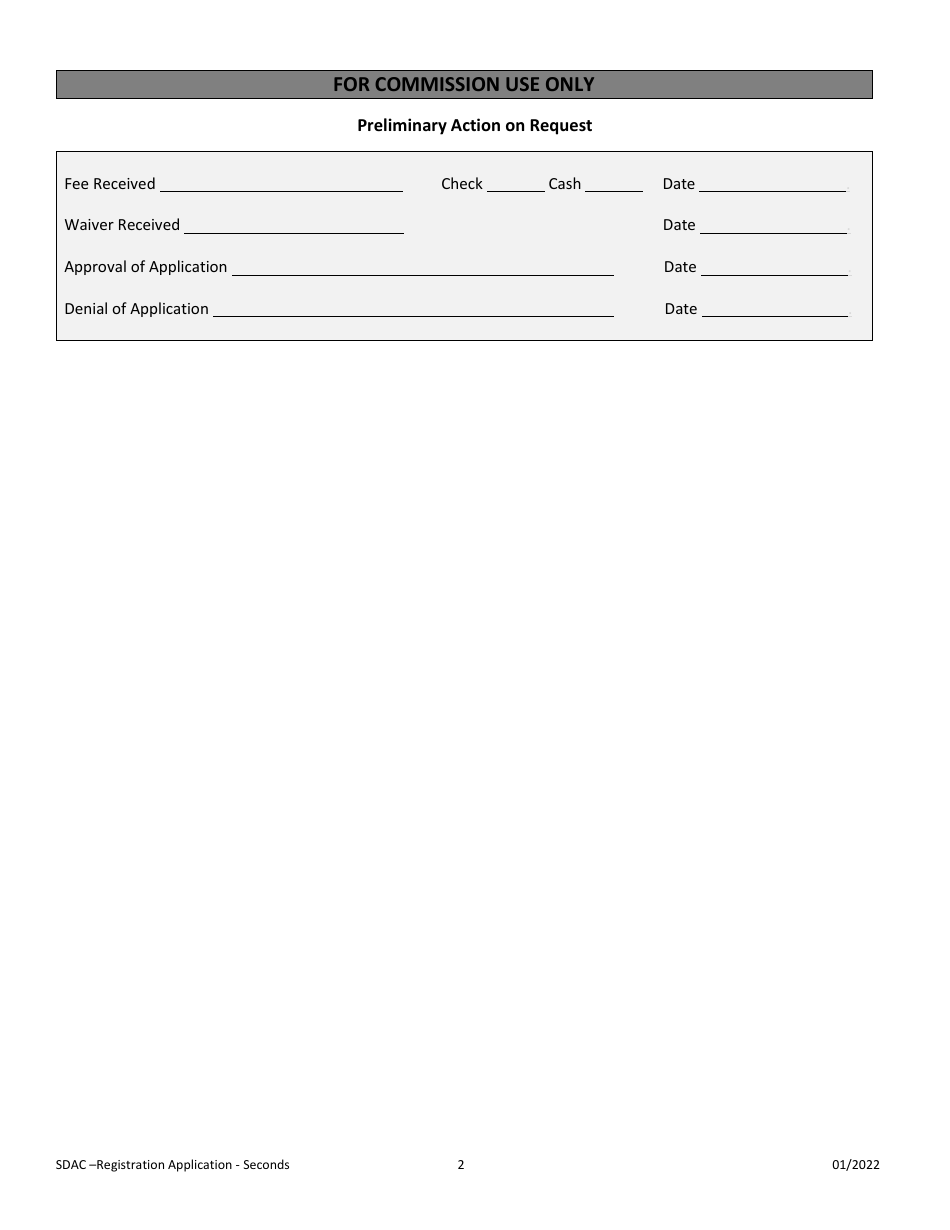 Registration Application - Seconds - South Dakota, Page 2