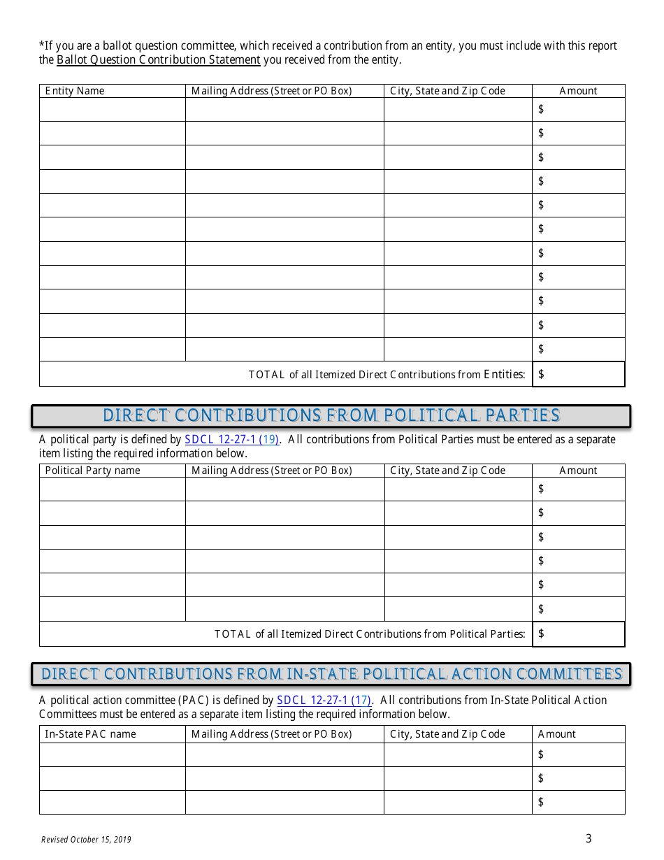 Campaign Finance Disclosure Report - Judicial Candidates - South Dakota, Page 3