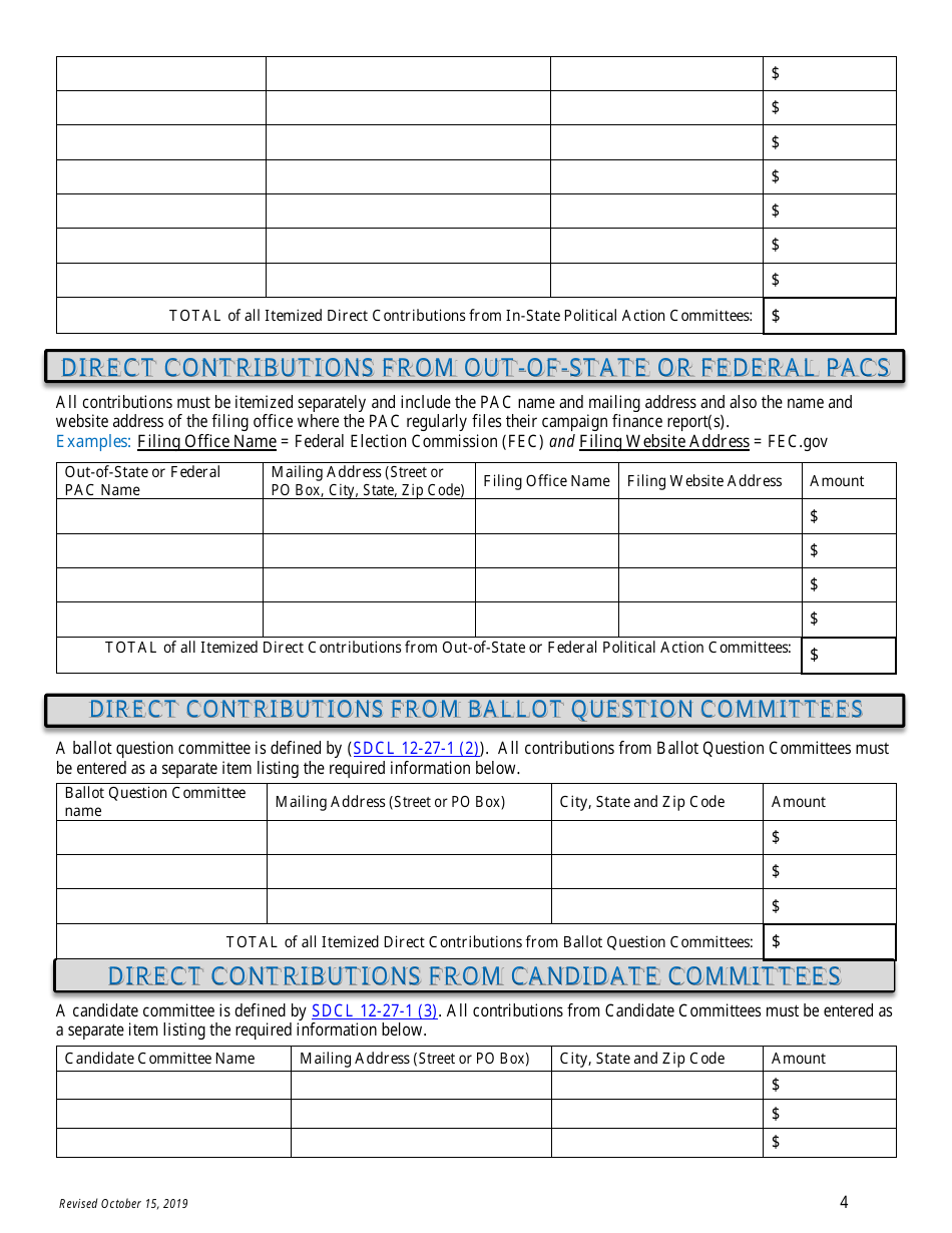 South Dakota Campaign Finance Disclosure Report Judicial Candidates