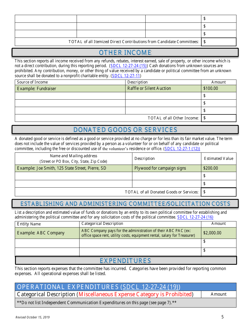 Campaign Finance Disclosure Report - Judicial Candidates - South Dakota, Page 5