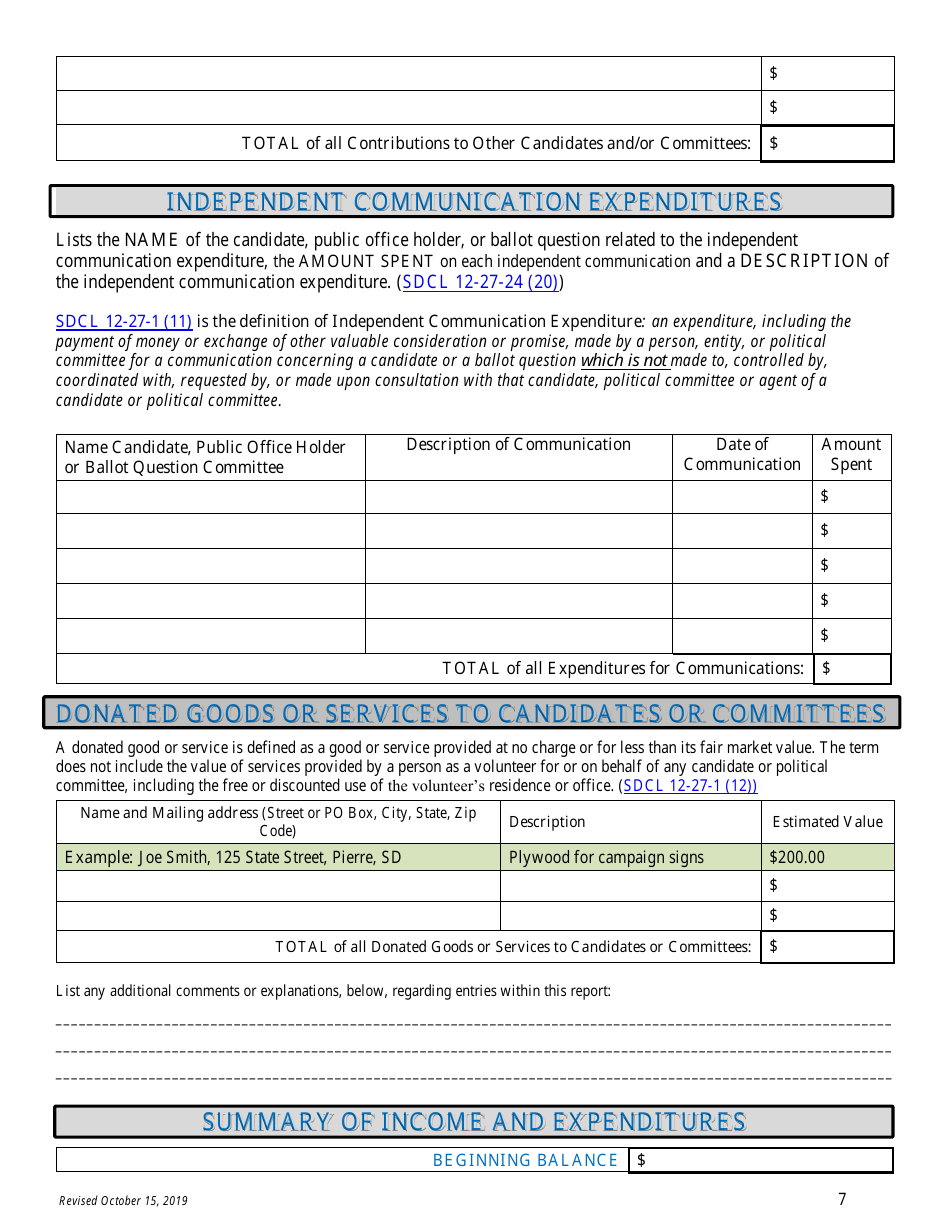 Campaign Finance Disclosure Report - Judicial Candidates - South Dakota, Page 7