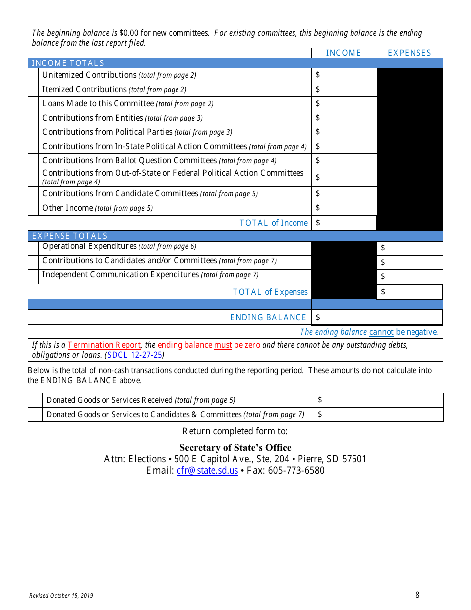 Campaign Finance Disclosure Report - Judicial Candidates - South Dakota, Page 8